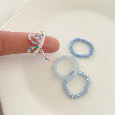 Set of 4 Ribbon Bead Rings Formica Rings Layered Rings Resort Look Beach Look