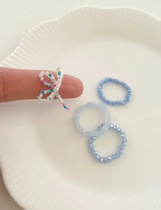 Set of 4 Ribbon Bead Rings Formica Rings Layered Rings Resort Look Beach Look