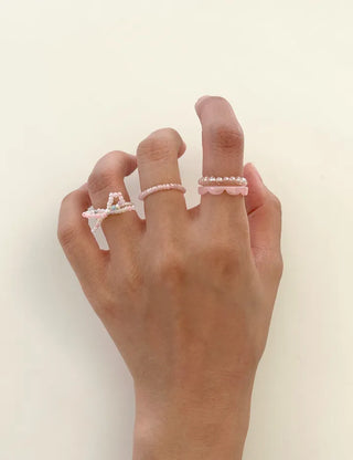 Set of 4 Ribbon Bead Rings Formica Rings Layered Rings Resort Look Beach Look