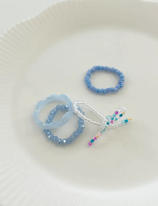 Set of 4 Ribbon Bead Rings Formica Rings Layered Rings Resort Look Beach Look