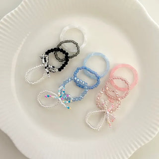 Set of 4 Ribbon Bead Rings Formica Rings Layered Rings Resort Look Beach Look
