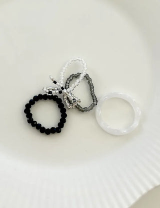 Set of 4 Ribbon Bead Rings Formica Rings Layered Rings Resort Look Beach Look