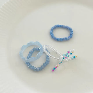 Set of 4 Ribbon Bead Rings Formica Rings Layered Rings Resort Look Beach Look