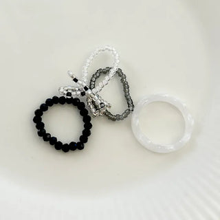 Set of 4 Ribbon Bead Rings Formica Rings Layered Rings Resort Look Beach Look