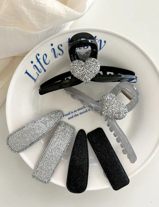 Set of 2 Silver Snap Clips for Summer Daily Side Hair Clips