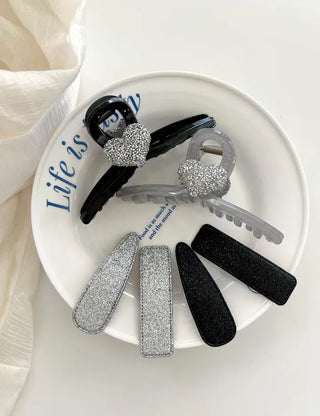 Set of 2 Silver Snap Clips for Summer Daily Side Hair Clips