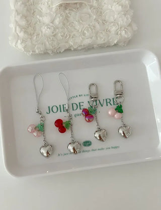 Merry Shop Made Heart Cherry Mini Keyring Phone Strap Key Holder