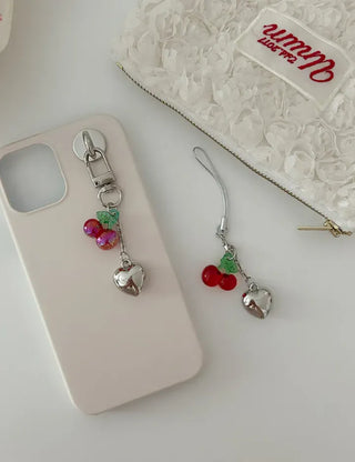 Merry Shop Made Heart Cherry Mini Keyring Phone Strap Key Holder