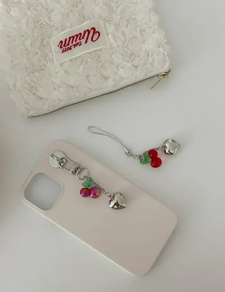 Merry Shop Made Heart Cherry Mini Keyring Phone Strap Key Holder