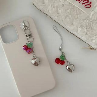 Merry Shop Made Heart Cherry Mini Keyring Phone Strap Key Holder