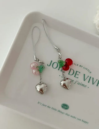 Merry Shop Made Heart Cherry Mini Keyring Phone Strap Key Holder