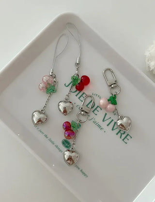 Merry Shop Made Heart Cherry Mini Keyring Phone Strap Key Holder