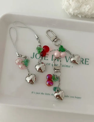 Merry Shop Made Heart Cherry Mini Keyring Phone Strap Key Holder