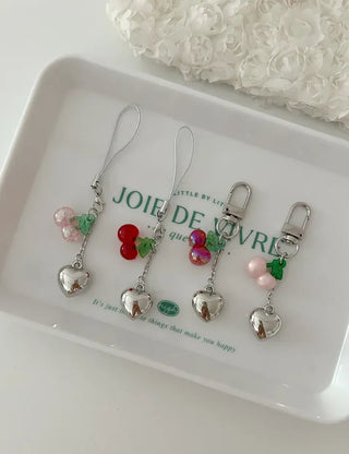 Merry Shop Made Heart Cherry Mini Keyring Phone Strap Key Holder