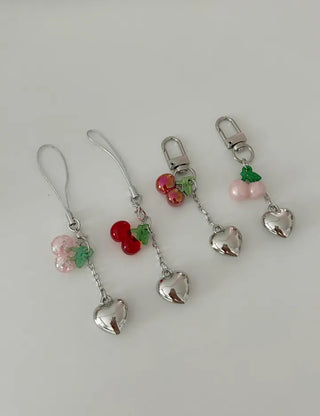 Merry Shop Made Heart Cherry Mini Keyring Phone Strap Key Holder
