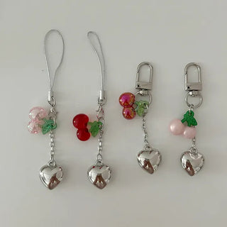 Merry Shop Made Heart Cherry Mini Keyring Phone Strap Key Holder