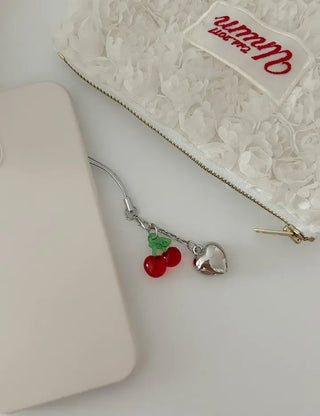 Merry Shop Made Heart Cherry Mini Keyring Phone Strap Key Holder