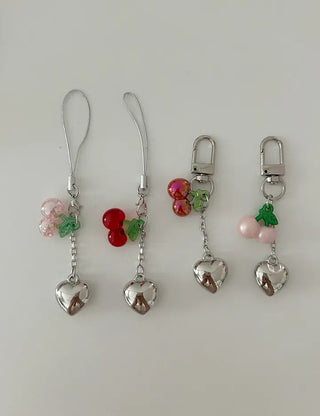 Merry Shop Made Heart Cherry Mini Keyring Phone Strap Key Holder