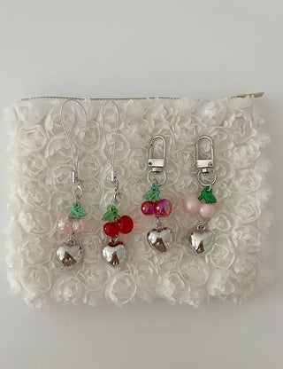 Merry Shop Made Heart Cherry Mini Keyring Phone Strap Key Holder