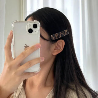 Leather Piece Leopard Print Side Hair Snap Clip