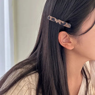 Leather Piece Leopard Print Side Hair Snap Clip