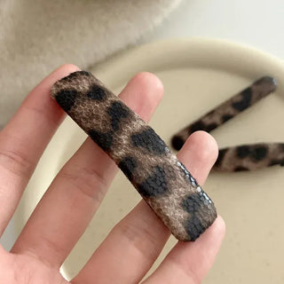 Leather Piece Leopard Print Side Hair Snap Clip