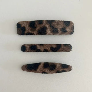Leather Piece Leopard Print Side Hair Snap Clip