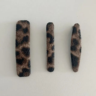 Leather Piece Leopard Print Side Hair Snap Clip