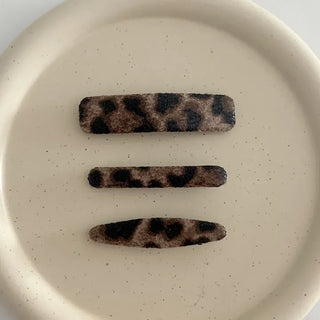 Leather Piece Leopard Print Side Hair Snap Clip