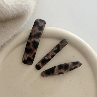 Leather Piece Leopard Print Side Hair Snap Clip