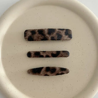 Leather Piece Leopard Print Side Hair Snap Clip