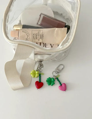 Vivid Heart Keyring Four-Leaf Clover Bead Keyholder Keychain Phone Strap
