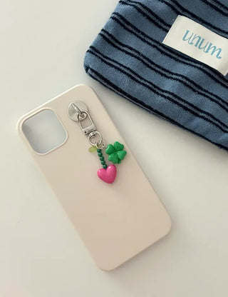 Vivid Heart Keyring Four-Leaf Clover Bead Keyholder Keychain Phone Strap