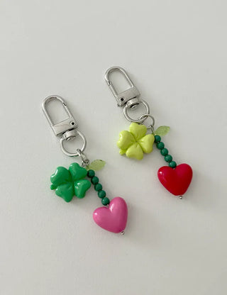 Vivid Heart Keyring Four-Leaf Clover Bead Keyholder Keychain Phone Strap