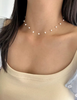 925 Silver Transparent Freshwater Pearl Necklace Women's Resort Look