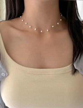 925 Silver Transparent Freshwater Pearl Necklace Women's Resort Look