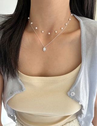 925 Silver Transparent Freshwater Pearl Necklace Women's Resort Look