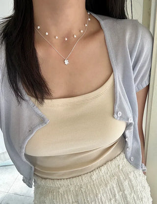 925 Silver Transparent Freshwater Pearl Necklace Women's Resort Look