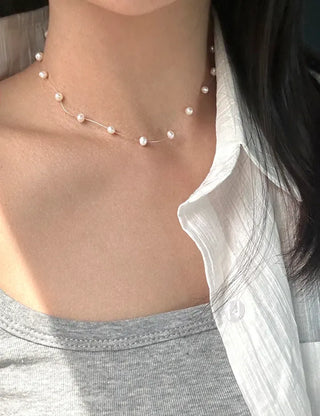 925 Silver Transparent Freshwater Pearl Necklace Women's Resort Look