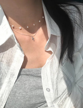 925 Silver Transparent Freshwater Pearl Necklace Women's Resort Look