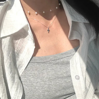 925 Silver Transparent Freshwater Pearl Necklace Women's Resort Look