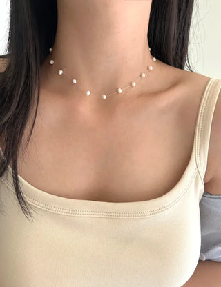 925 Silver Transparent Freshwater Pearl Necklace Women's Resort Look