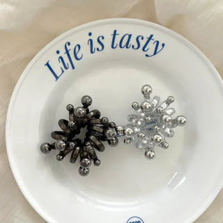 1+1 Spring Hair Tie Telephone Cord Silver Ball Hair Band