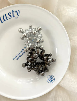 1+1 Spring Hair Tie Telephone Cord Silver Ball Hair Band