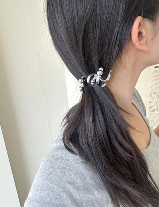 1+1 Spring Hair Tie Telephone Cord Silver Ball Hair Band