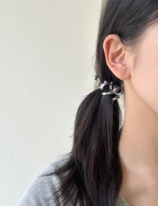 1+1 Spring Hair Tie Telephone Cord Silver Ball Hair Band