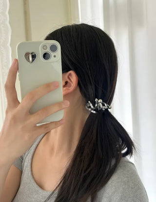 1+1 Spring Hair Tie Telephone Cord Silver Ball Hair Band