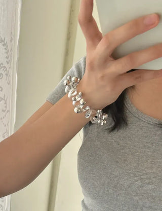1+1 Spring Hair Tie Telephone Cord Silver Ball Hair Band
