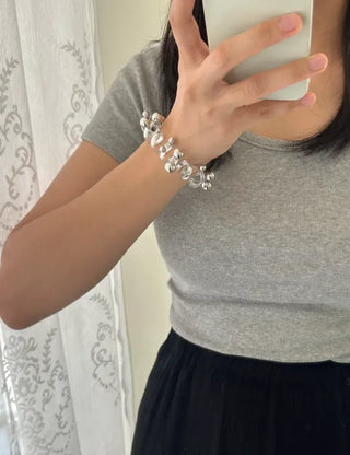 1+1 Spring Hair Tie Telephone Cord Silver Ball Hair Band