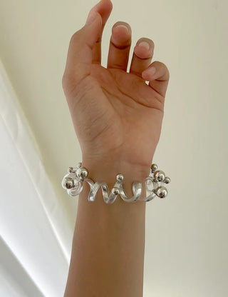 1+1 Spring Hair Tie Telephone Cord Silver Ball Hair Band